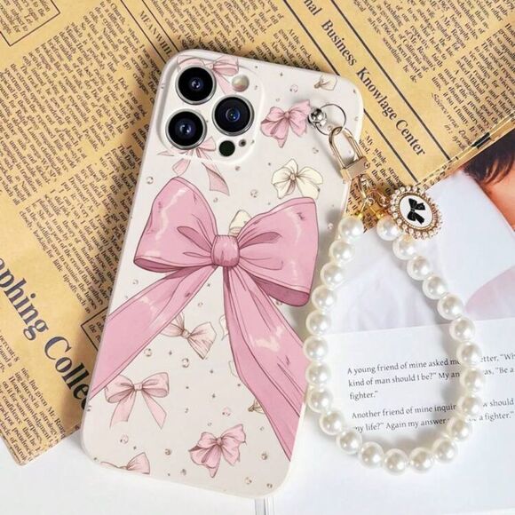 Pink Bow IPhone 16 Pro Max Case with Pearl Charm - Picture 3 of 6